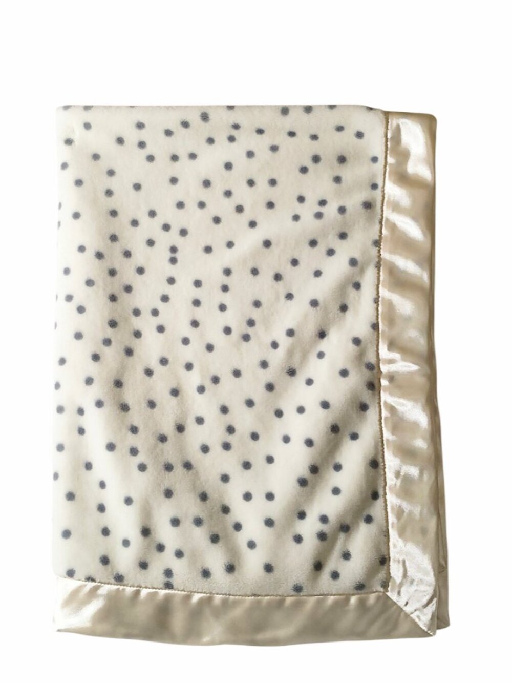Nordstrom Gray Polka Dot Cream Satin Trim Lovey Security Blanket 30" X 39"